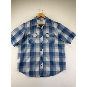 Orvis Shirt Mens XL Blue Plaid Short Sleeve Button Down Fishing Outdoor Pocket